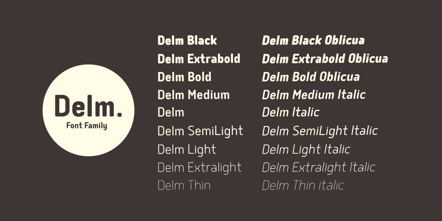 Ejemplo de fuente Delm Italic